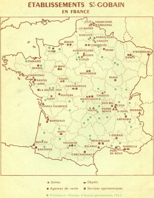 Carte de France des &eacute;tablissements Saint-Gobain